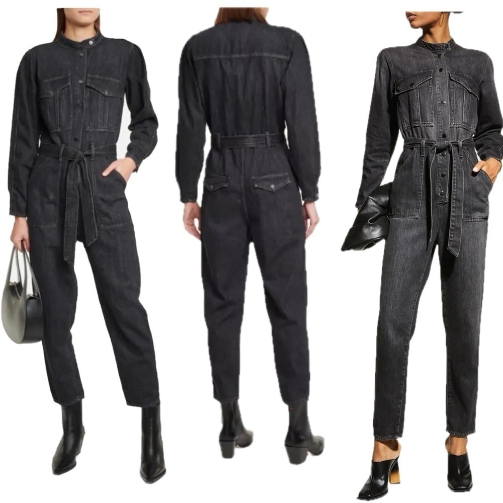 Veronica Beard Jeans Annie cargo denim Jean jumpsuit in washed Onyx Sz S NWT